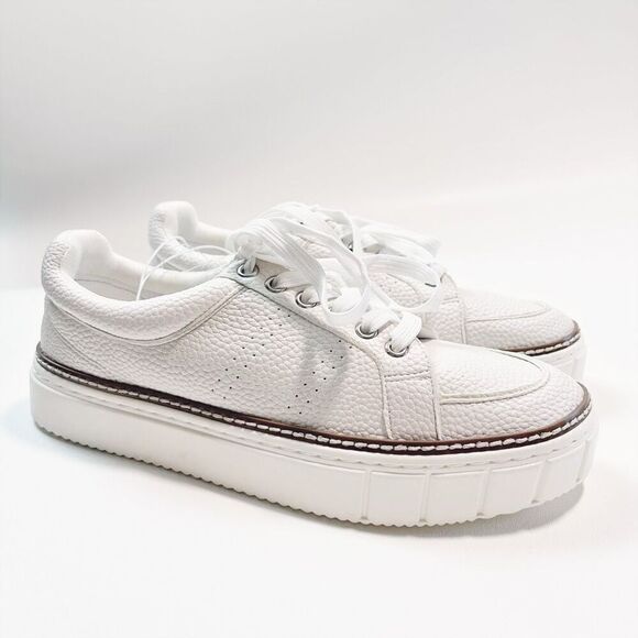 Vince Camuto Rezelli Lace-Up Platform Sneaker White Leather Size 8.5 NWOB - Picture 1 of 17